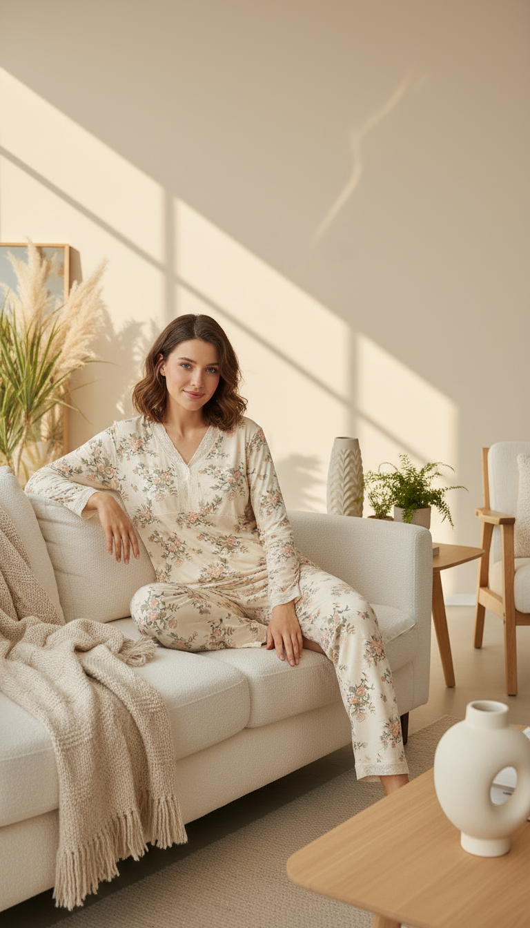 بيجامة نسائي مزهرة بالكامل