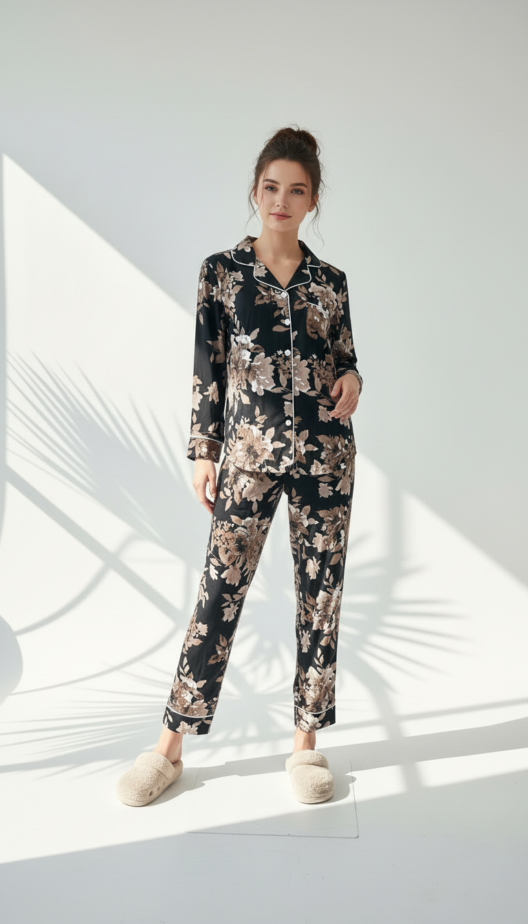 بيجامة نسائي مملوئة بنقوش