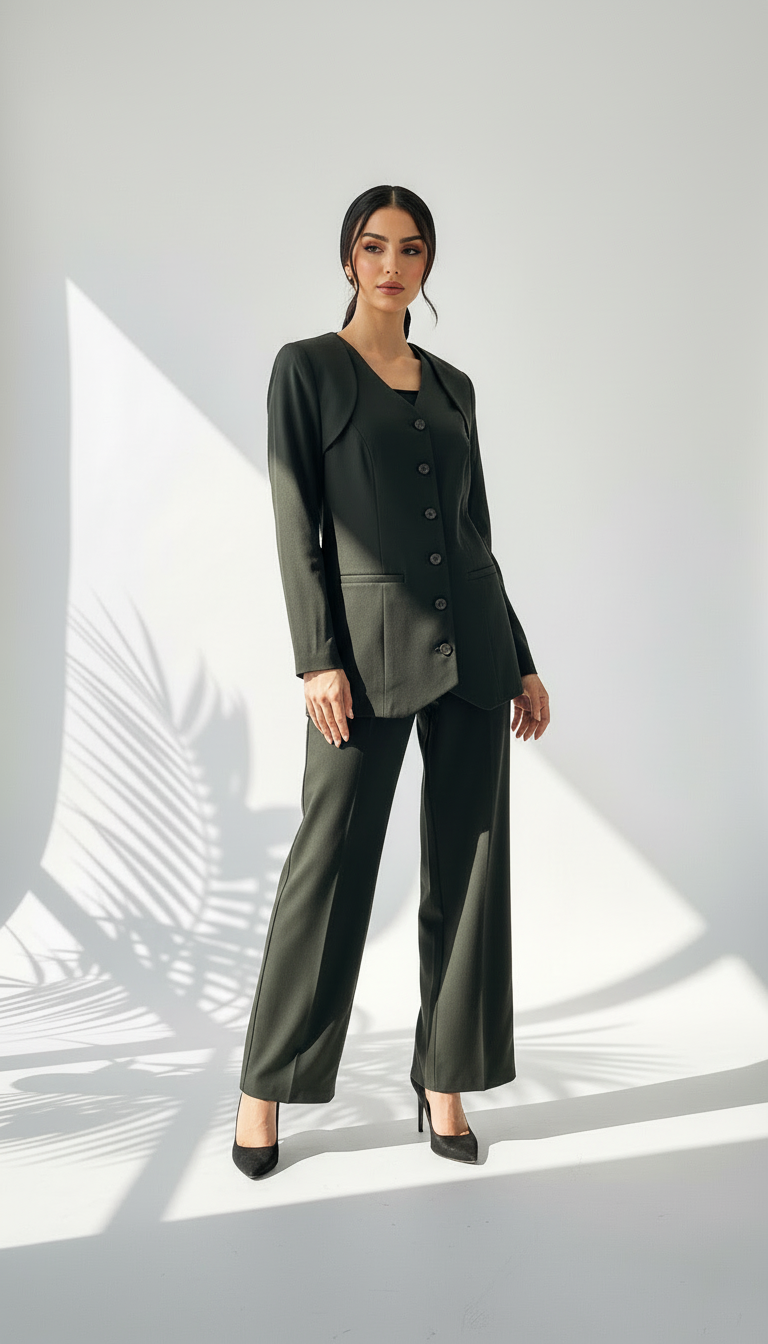 بدلة نسائى ازرار امامية