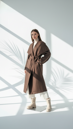 معطف لف طويل بياقة عريضة فاخرة