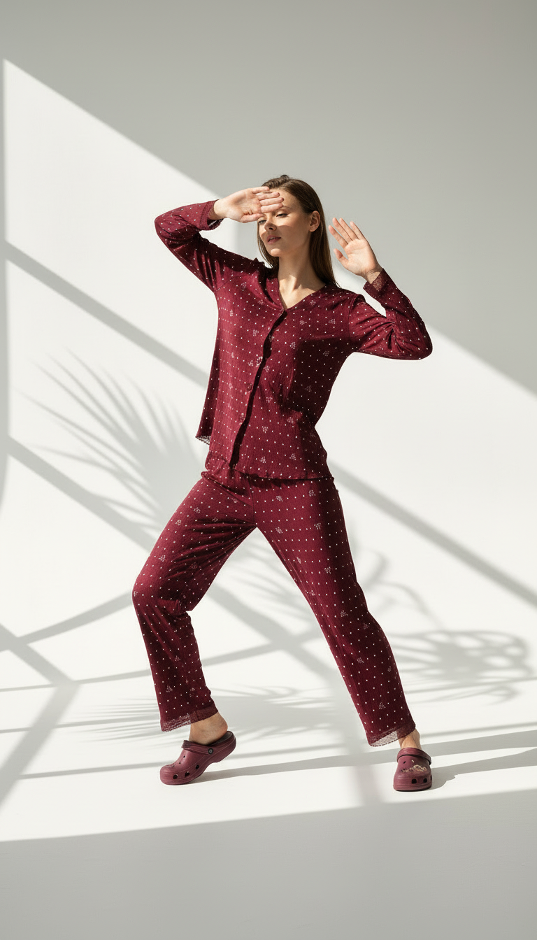 بيجامة نسائي منقشة بنعومة