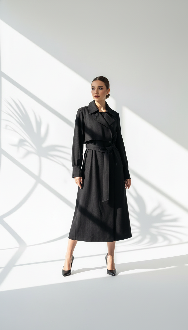 جاكيت نسائي بياقة عريضة وحزام