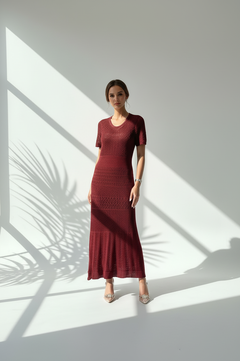 فستان شبك نص كم