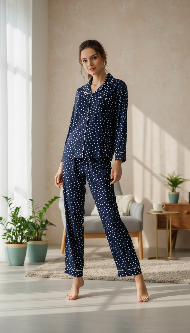 بيجامة نسائي منقطة بازرار