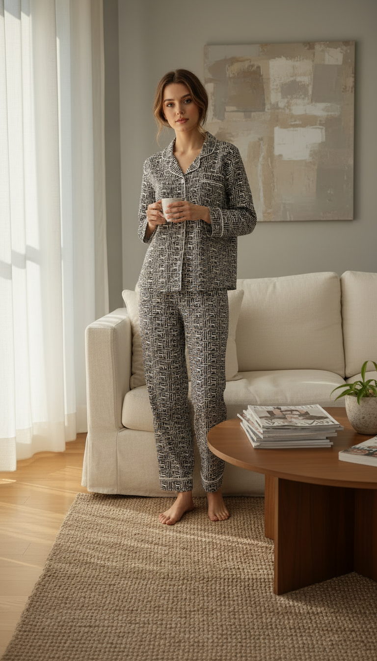 بيجامة نسائي مزركشة بالكامل