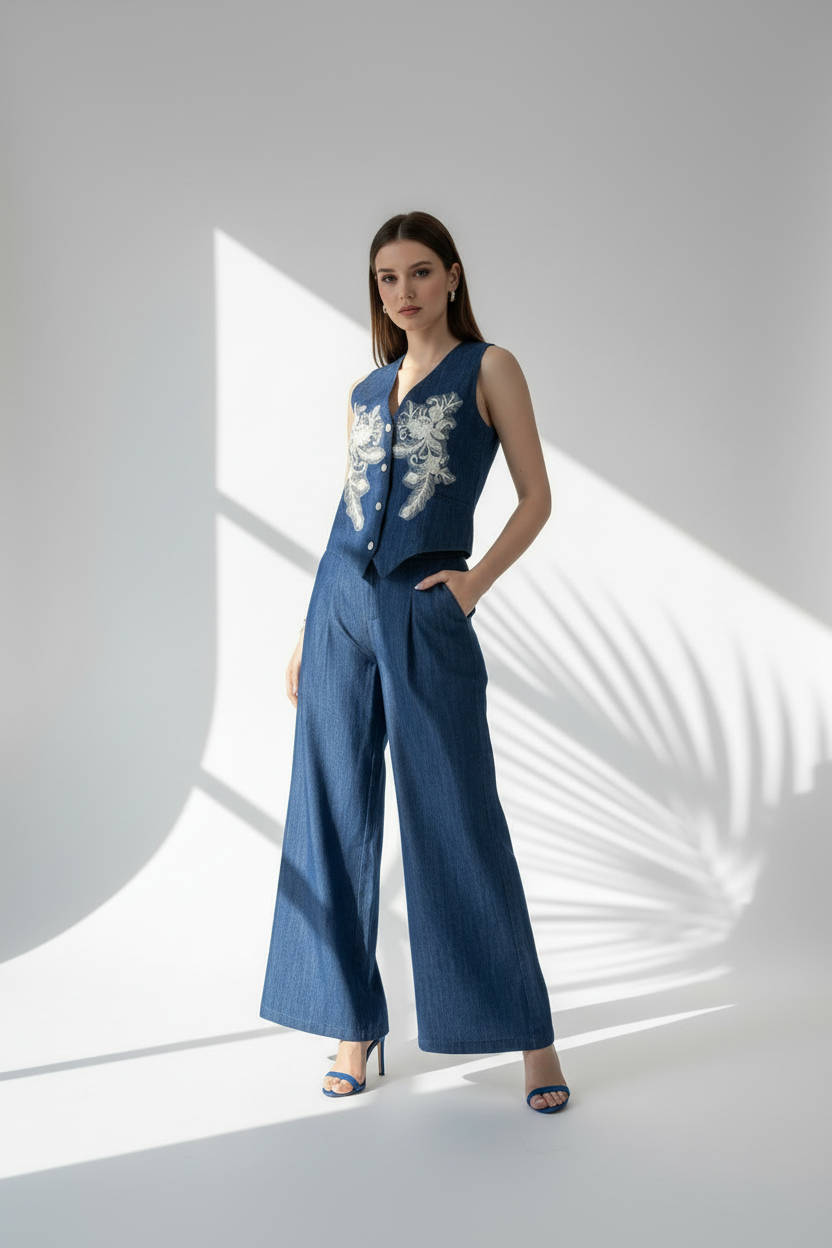 بدلة حفر بتطريز من الصدر