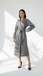 معطف كلاسيكي بياقة مطوية وحزام خصر