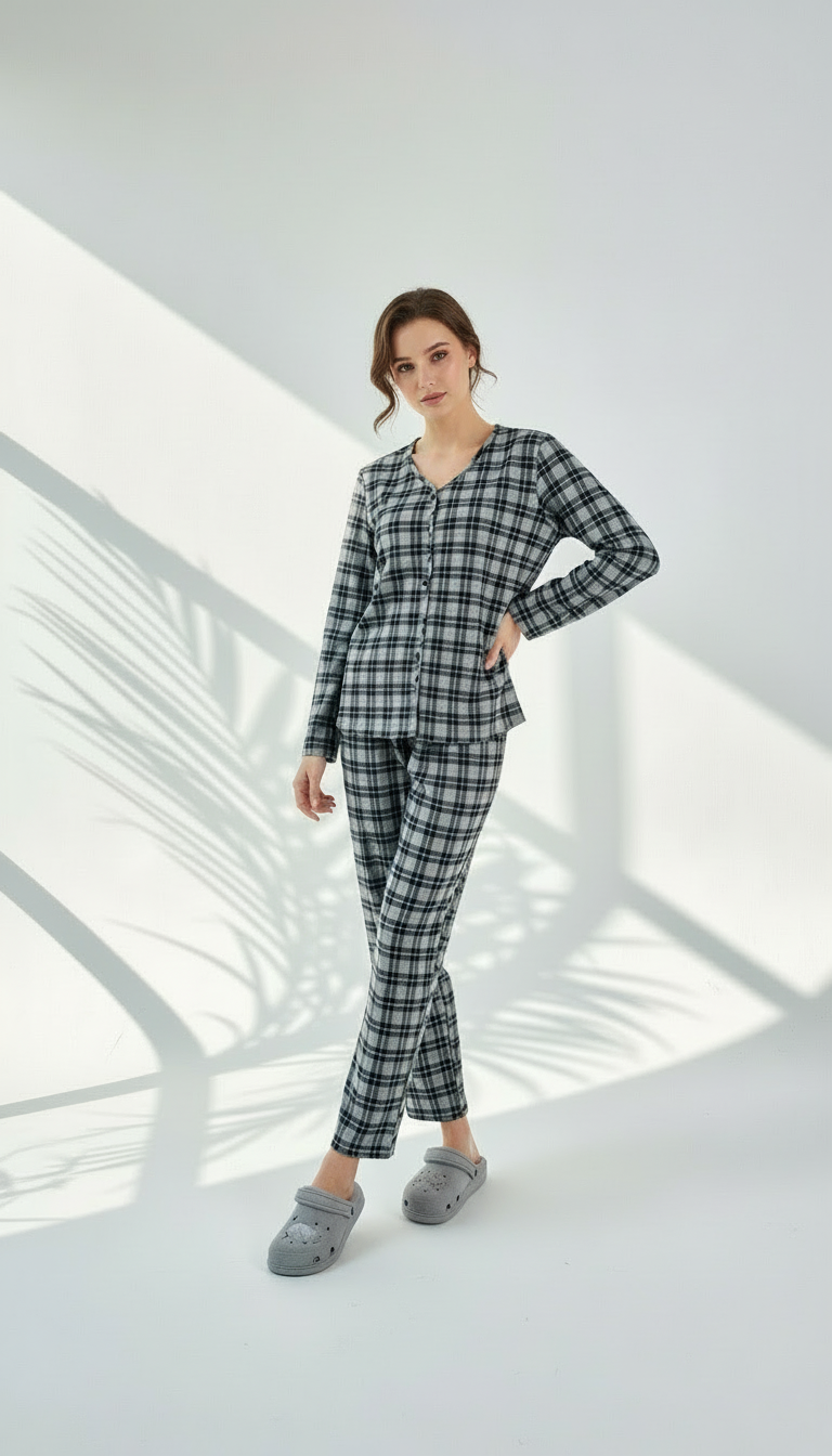 طقم بيجامة بنقش المربعات المتقاطعة