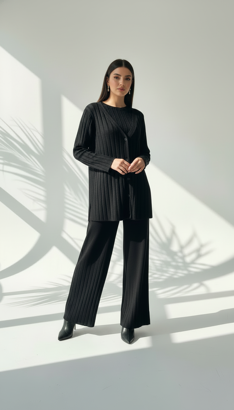 بدلة نسائي بجاكيت عريض محزز