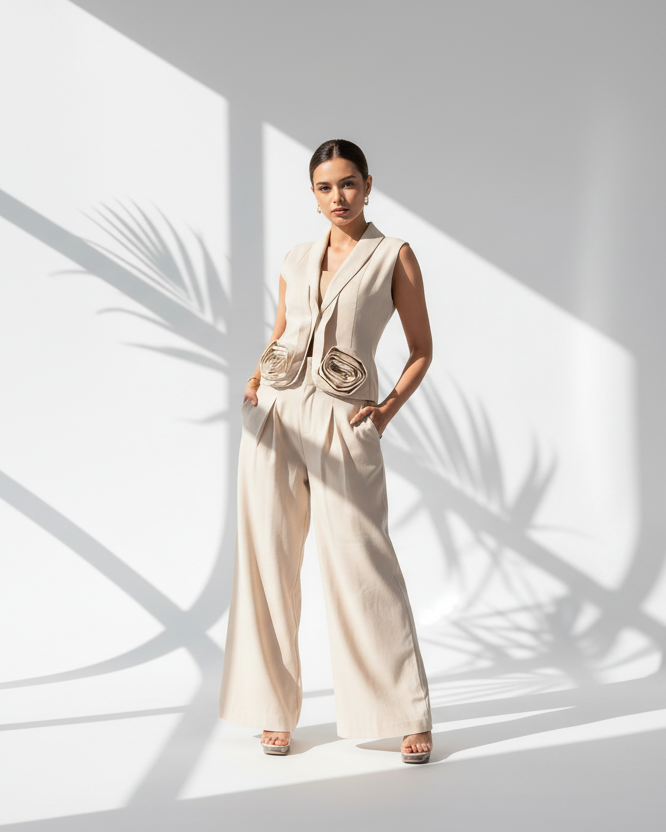 بدلة حفر بتصميم ورود على الجيوب