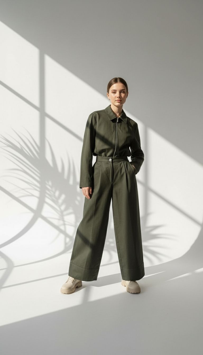 بدلة نسائي بجاكيت قصير وبنطال عريض