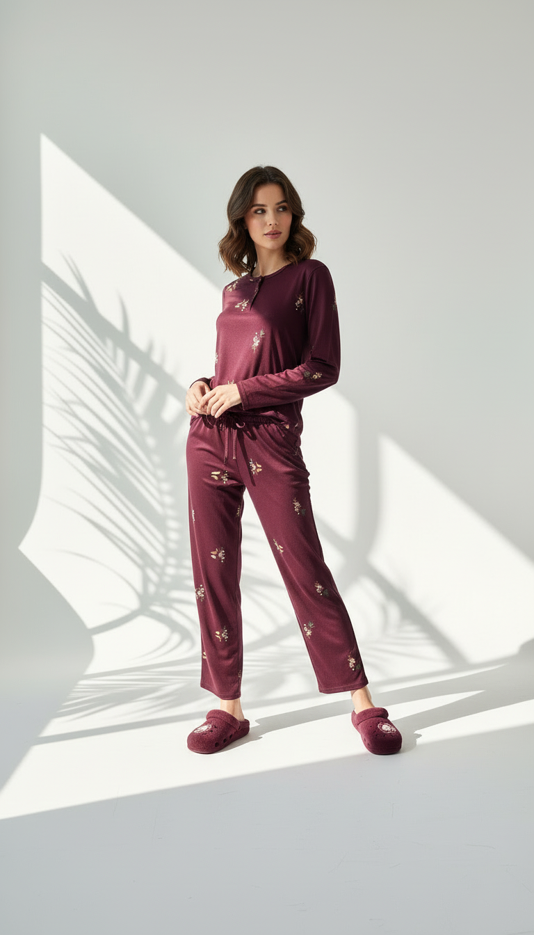 بيجامة ضيقة بنقش الأزهار