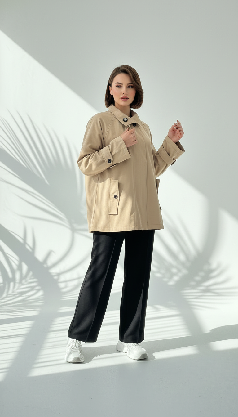 جاكيت نسائي قصير مع جيبان