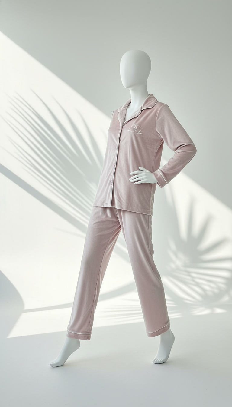 بيجامة نسائي مخمل سادة