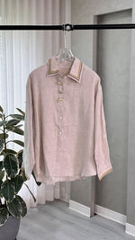 قميص لينن بياقة مطرزة