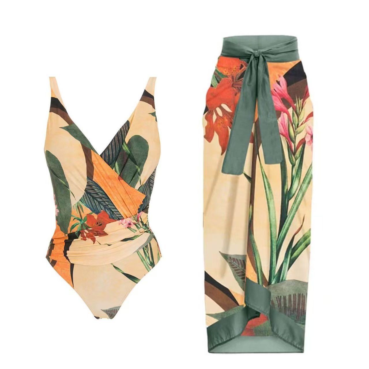 طقم مايوه نقوش استوائية