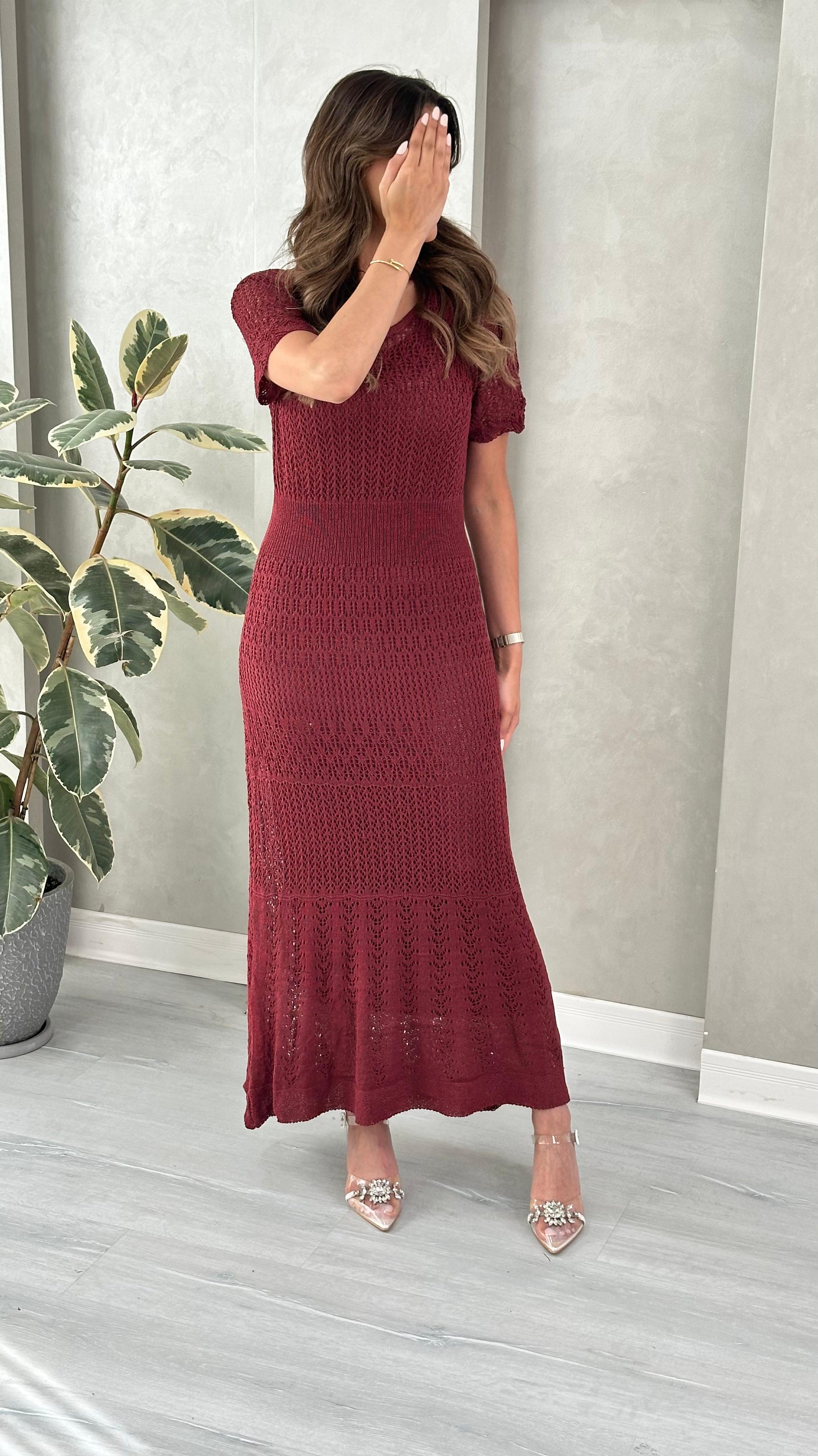 فستان شبك نص كم