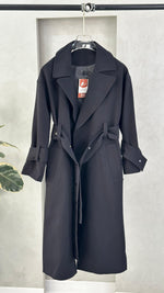 معطف كلاسيكي بياقة مطوية وحزام خصر