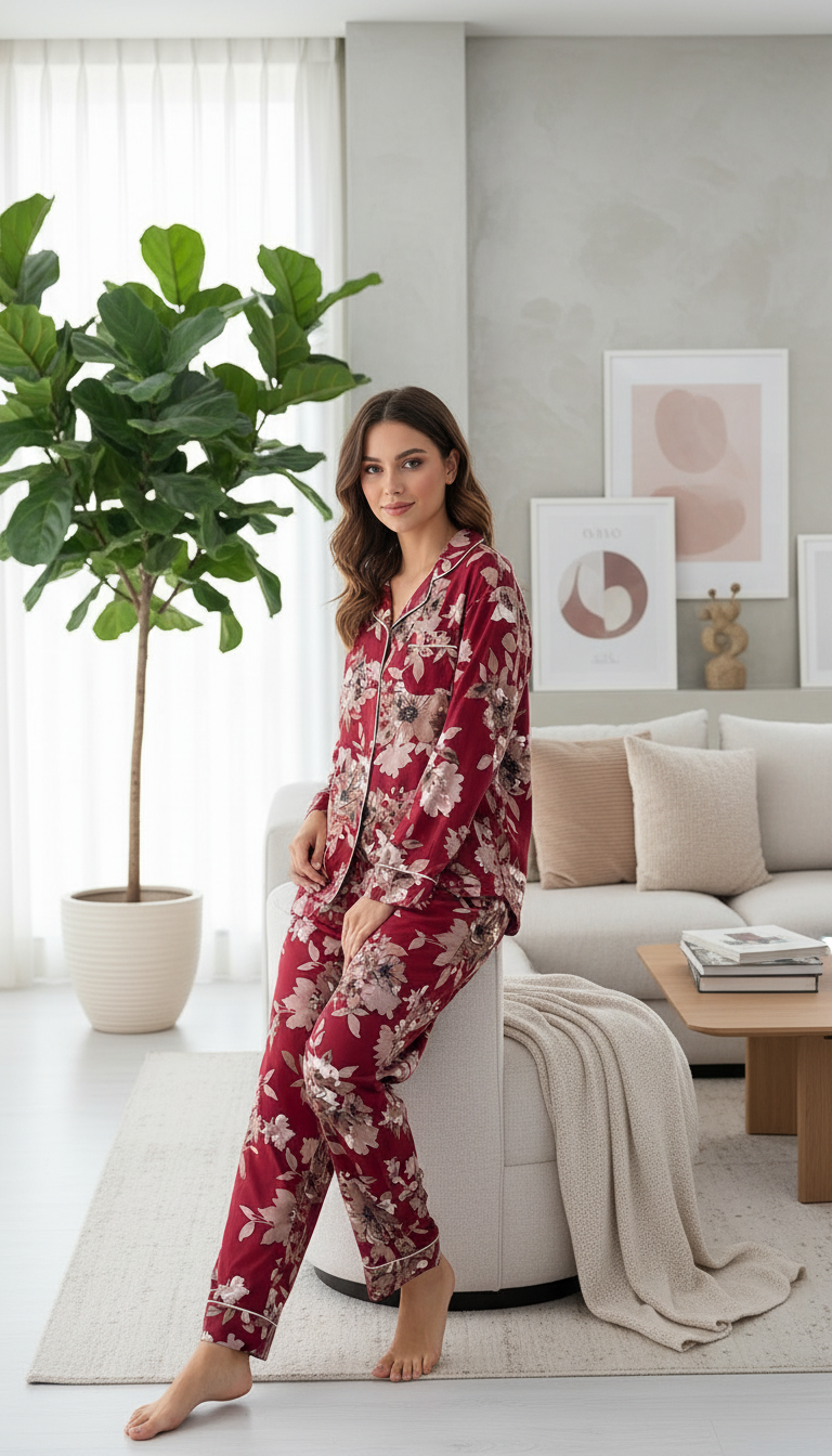 بيجامة نسائي ستايل زهور