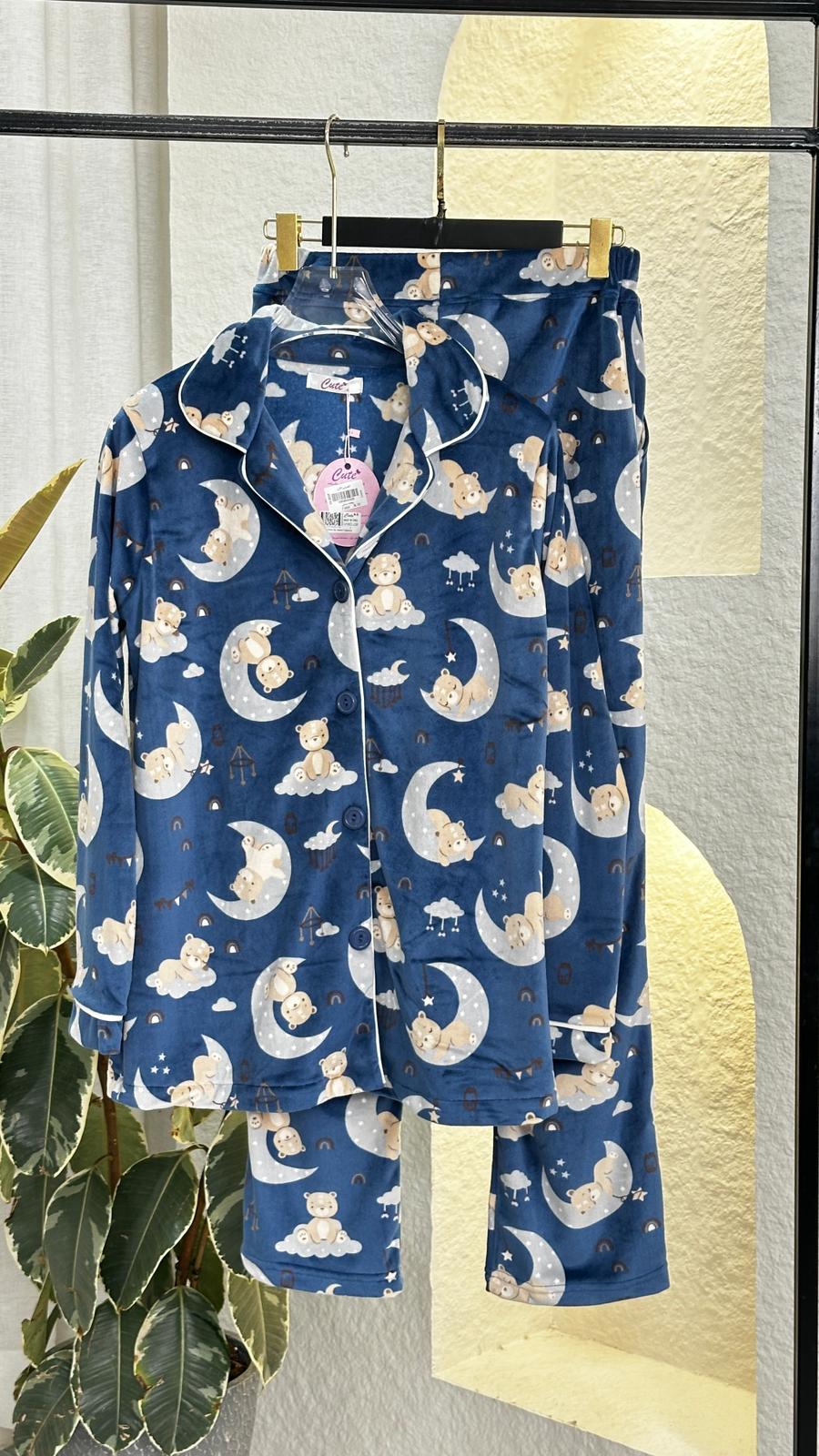 بيجامة نسائي مخمل ازرار