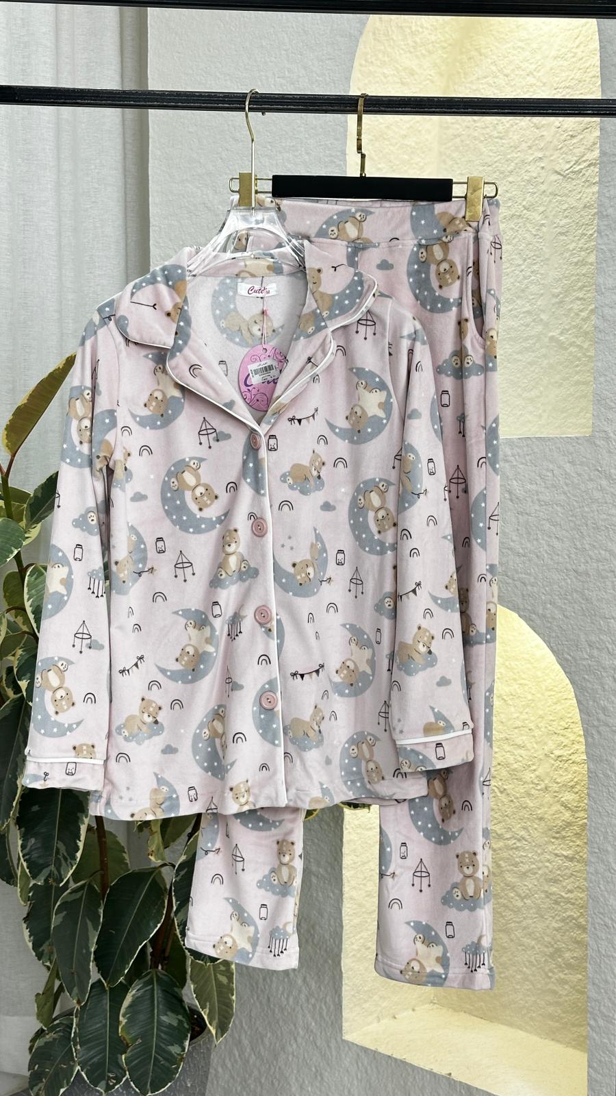 بيجامة نسائي مخمل ازرار