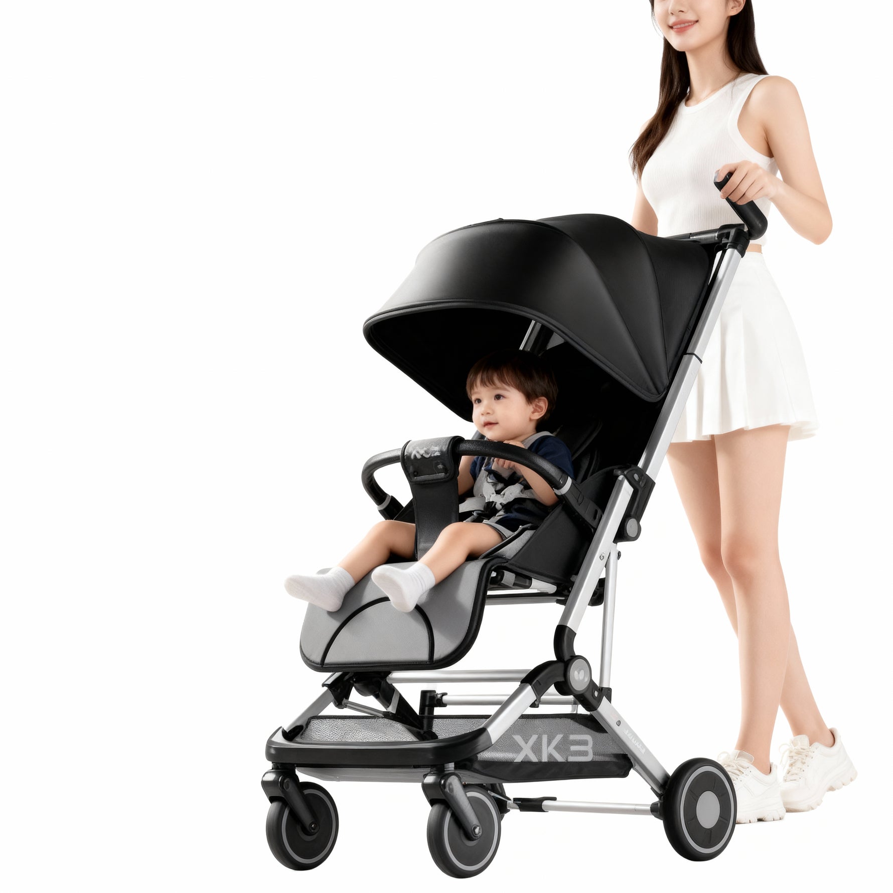 عربة أطفال خفيفة الوزن بمظلة كبيرة