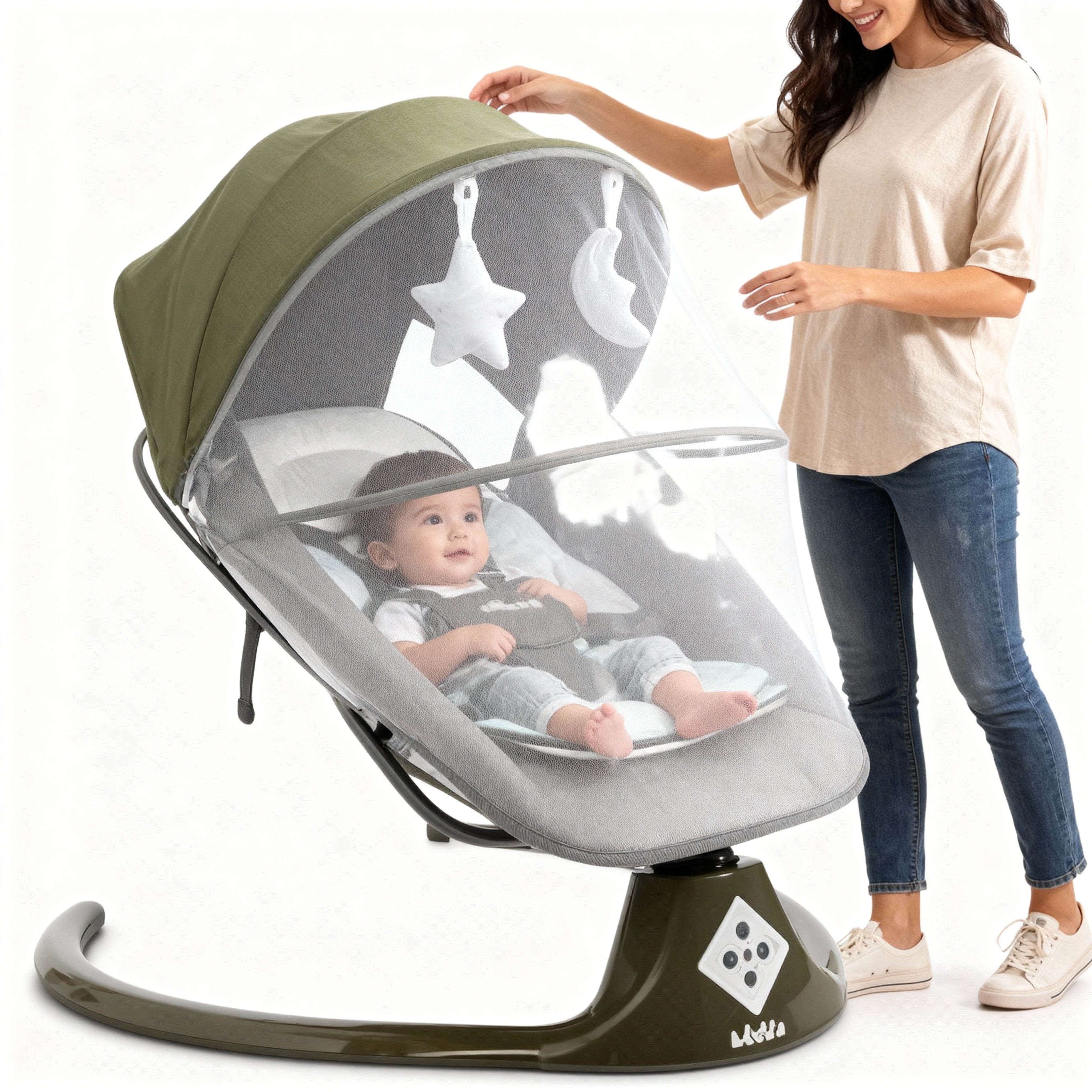 كرسي هزاز  بمظلة وشبكة واقية