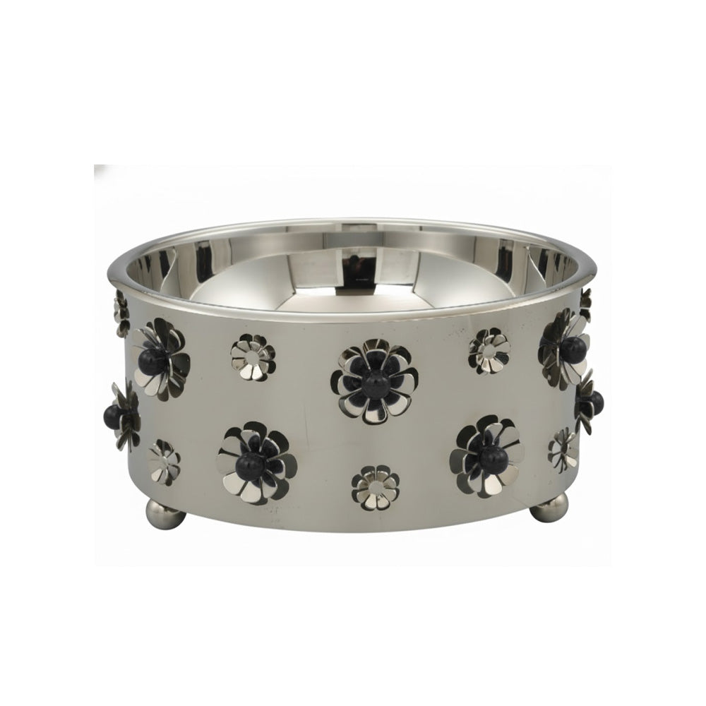 وعاء سلطة معدني بزخارف ورد