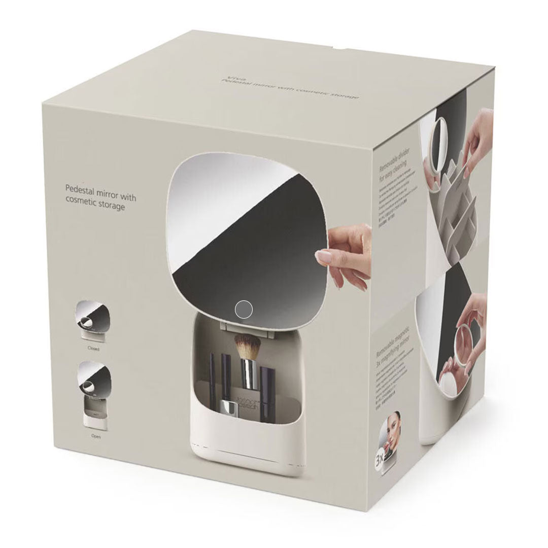 مرآة مضيئة مع منظم مستحضرات تجميل