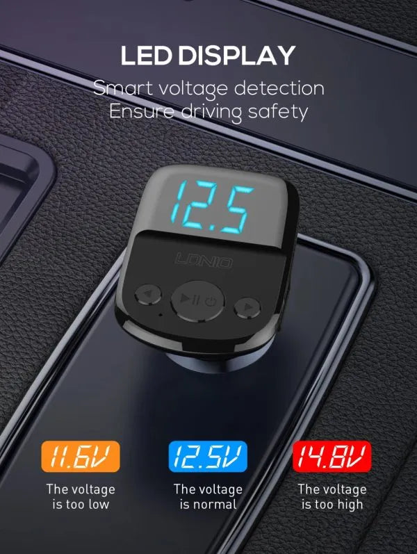 LDNIO C706Q جهاز إرسال FM بلوتوث وشاحن USB مزدوج
