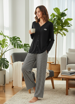 بيجامة نسائي بنطال عريض وكم طويل