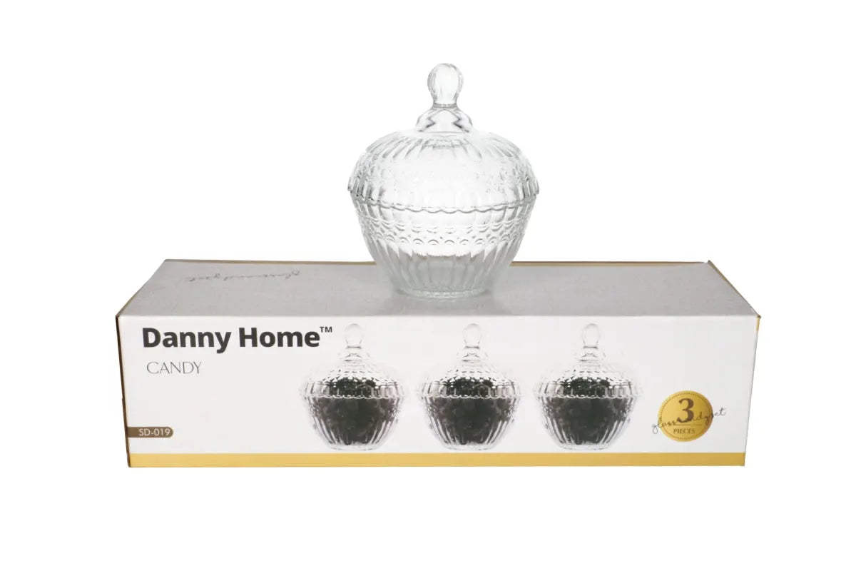 مجموعة وعاء السكر الزجاجي مع غطاء 3 قطع، 12.5 سم