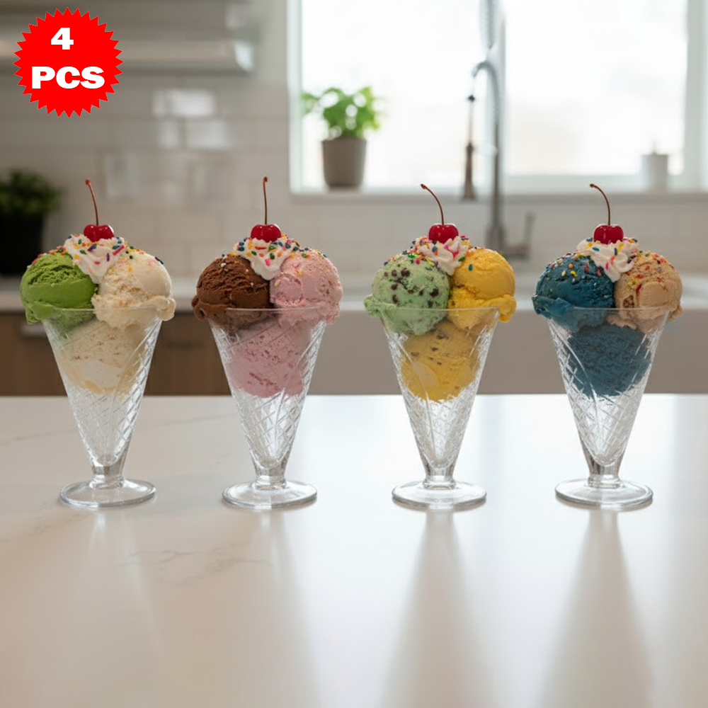 طقم كاسات زجاجية للحلوى والآيس كريم 4 قطع