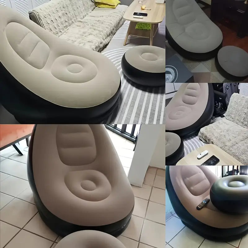 كرسي استرخاء مع وسادة قدم قابل للنفخ اليدوي