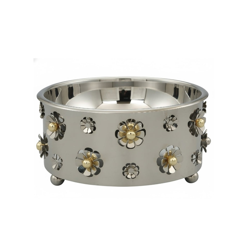 وعاء سلطة معدني بزخارف ورد