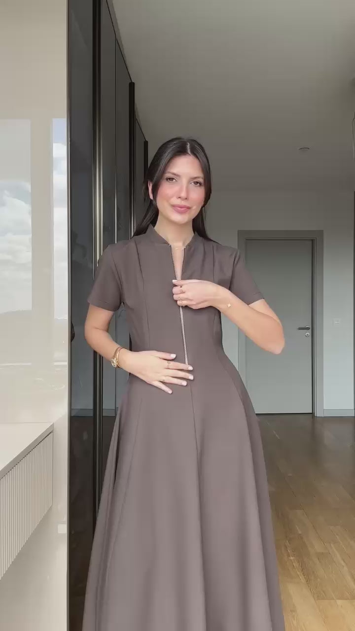 فستان نص كم سحاب