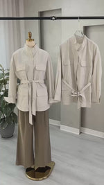 جاكيت نسائي بحيوب وحزام