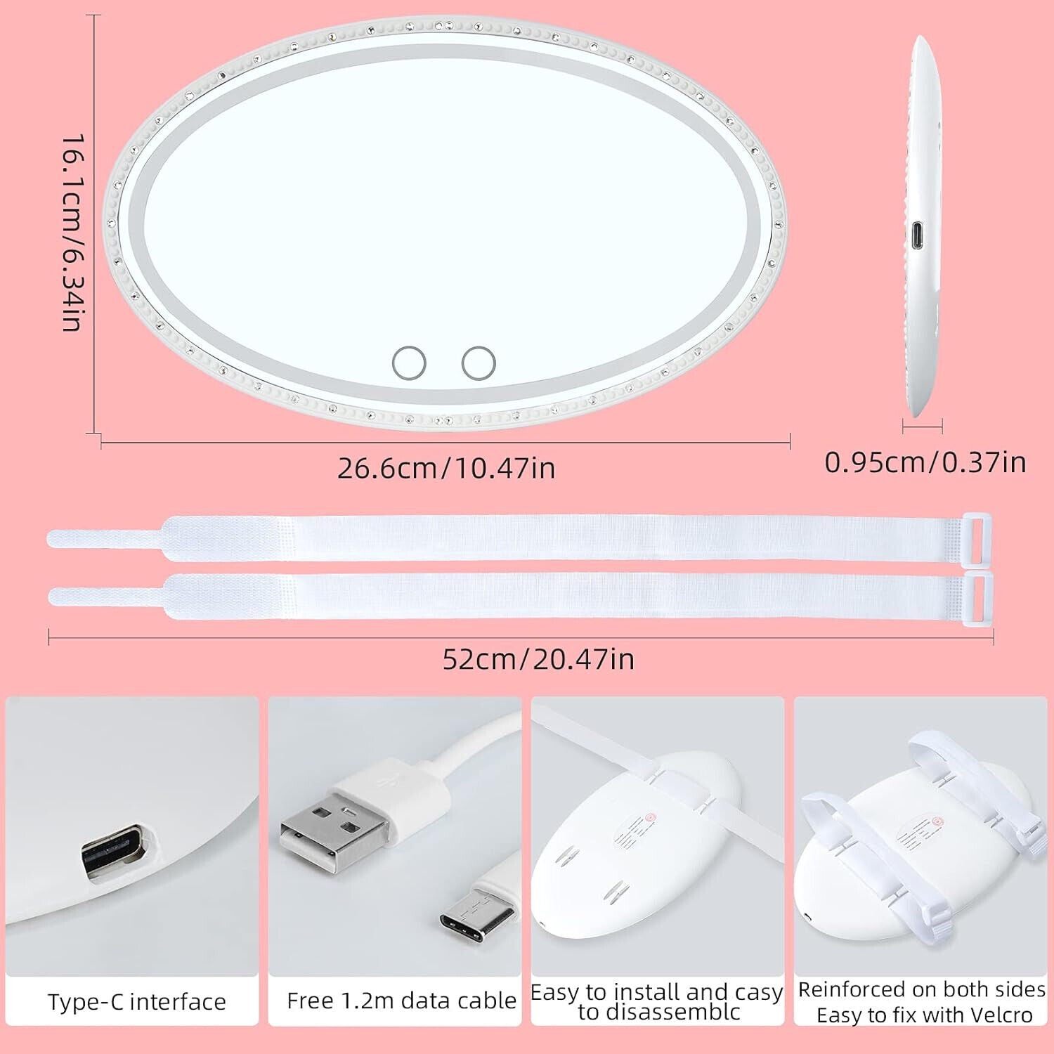 مرآة مكياج بيضاوية بإضاءة LED