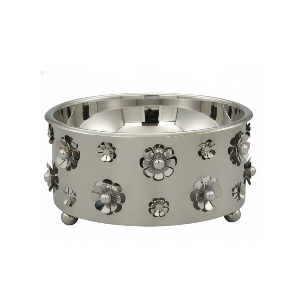 وعاء سلطة معدني بزخارف ورد